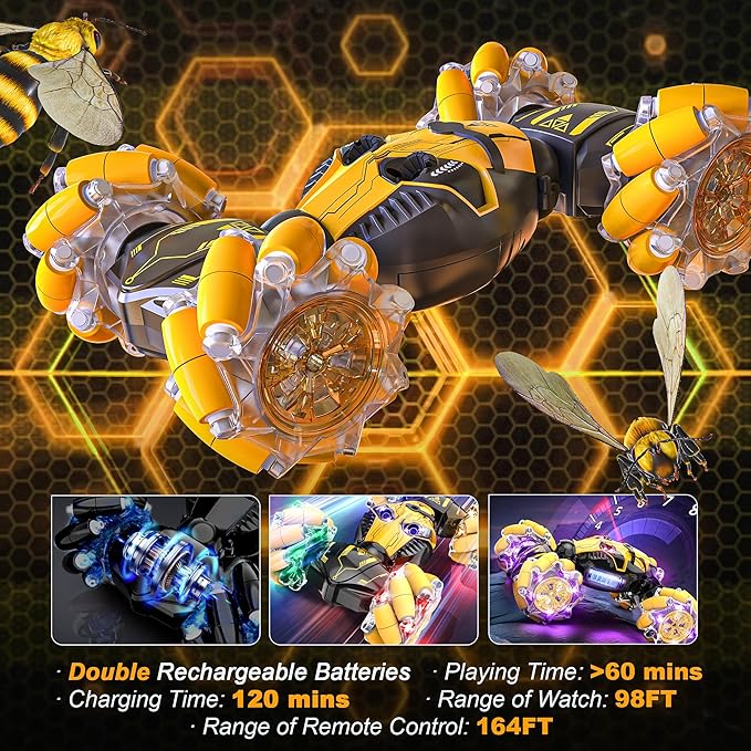 BEZGAR Gesture Sensing RC Stunt Car, Monster Truck Toys, Remote Control Monster Truck with Light, Transform Remote Control Car, Remote Control Hornet, Outdoor Toys for Kids, Rc Cars for Boys