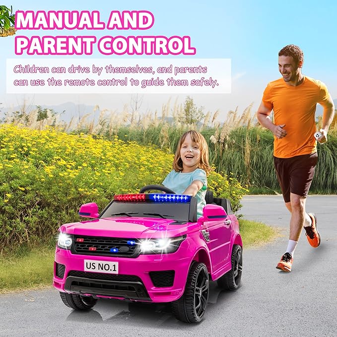 Police Cars for Kids Electric Car TOBBI 12V Childrens Powered Ride Ons for Toddlers Cop Cars with Parental Remote Control, Siren, Flashing Lights, Music, Rose Red
