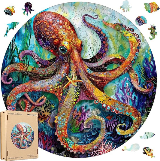 Wooden Puzzle for Adults 500pcs, Octopus Wooden Jigsaw Puzzles, Unique Shape Animal Adult Puzzles, Irregular Wood Puzzles Best Gift for Adults and Kids Family Game(15.6 * 15.6 in)
