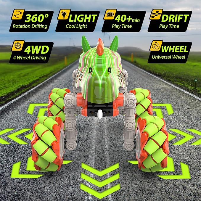 1:14 Rc Cars for Boys Age 8-12, 360° Rotating Crawler 4WD 2.4GHz Rc Stunt Drift Car DIY 100+ Poses with 4 Mecanum Wheel and LED Light Kids Toys Adults