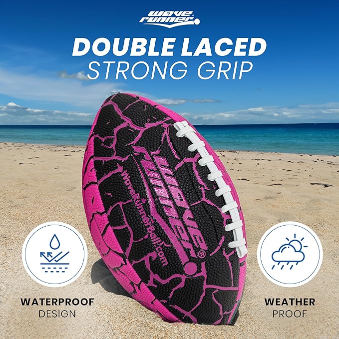 Wave Runner Grip It Waterproof Junior Size Football, 9.25 Size, Durable & Double Laced, Perfect for Beach Accessories, Kids Games, Pool Toys, Outdoor Games, All-Weather Indoor & Outdoor Play