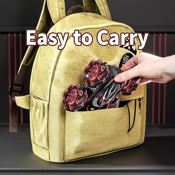 Gesture Sensing RC Stunt Car with LED Lights, Double-Sided Flips Driving 360° Rotating, Sidesway, 2.4GHz 4WD Hand Controlled Remote Control Car for Boy 4-7, 8-12, Birthday Gift for Kids (Red)