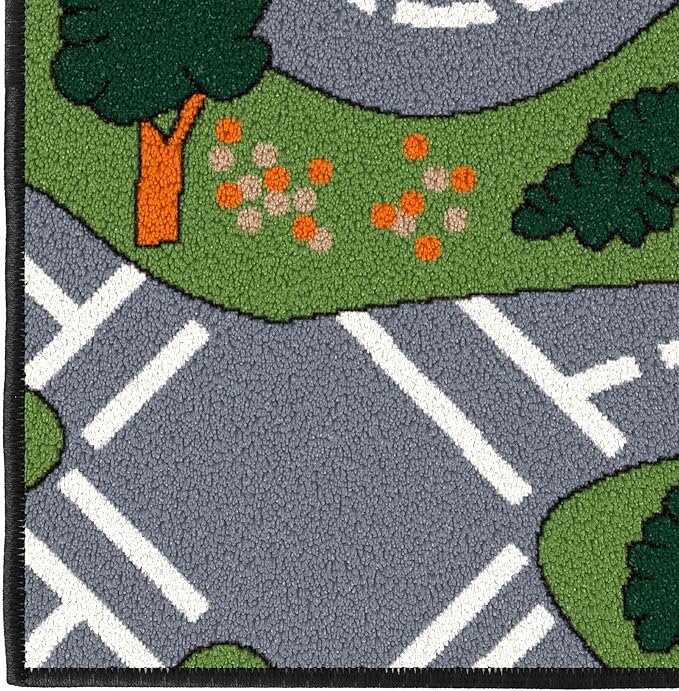 Ottomanson 5' x 6'6" Kids Road Map Rug - Interactive City Traffic Play Mat for Toy Cars - Perfect for Playroom, Bedroom, Daycare & Classroom - Durable & Non-Slip for High-Traffic Areas, Multicolor