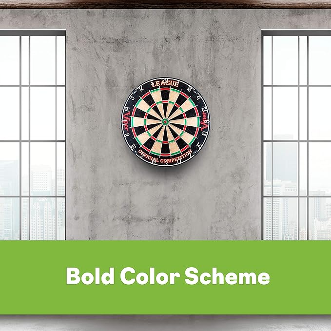 Viper League Regulation Bristle Steel Tip Dartboard Set with Staple-Free Bullseye, Galvanized Metal Thin Radial Spider Wire; High-Grade Compressed Sisal Board with Rotating Number Ring Extending Life