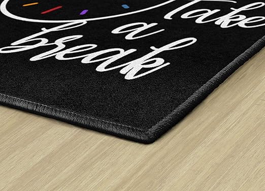 Flagship Carpets Take A Break Childrens Time Clock Classroom Entryway or Home Door Mat or Small Area Rug, 30" x 30", Black