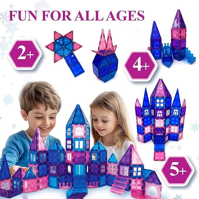 Magnetic Tiles 141 pcs 3D Diamond Building Blocks, STEM Educational for Kids, Perfect for Pretend Play, Birthday Gifts for 3-8 Year Old Girls and Boys, Free Bag Included (141 Pieces)