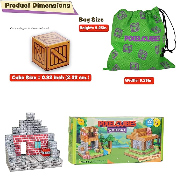 100PCS Magnetic Pixel Cubes World Pack STEM Building Blocks for Kids Montessori Educational Toys Fidget Sensory Set Construction Stacking Toy for Kids 3+ Boys and Girls Christmas Birthday Gifts