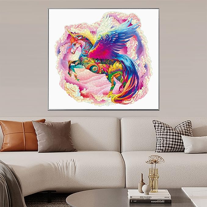 Wooden Jigsaw Puzzles for Adults, Unicorn Jigsaw Puzzles 500 Pieces, Unique Animal Shaped Wooden Puzzles for Adults and Kids, Family Game 17.1x16.5 Inch