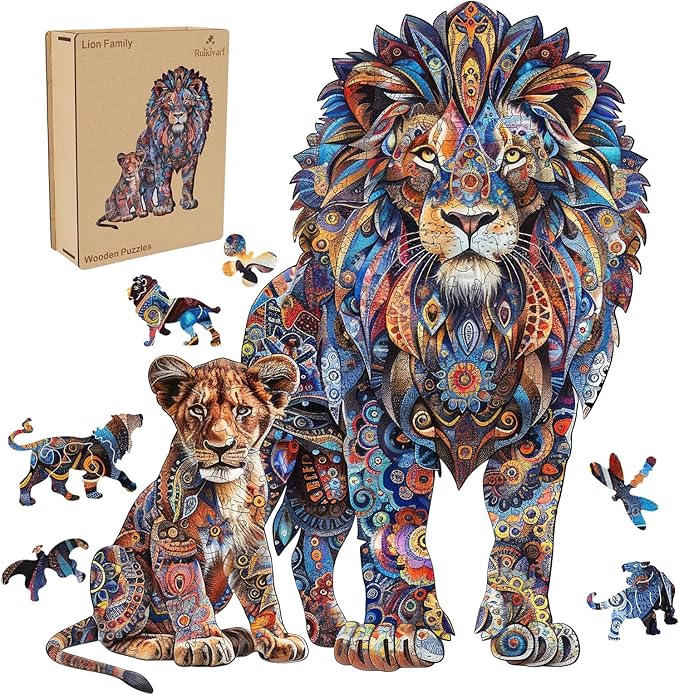 Lion Family 500 Pieces Wooden Puzzles for Adults Jigsaw Puzzles with Unique Shapes Fun Challenging Animal Puzzles for Kids and Couples on Birthday,Thanksgiving,Christmas 15.9" x19.3
