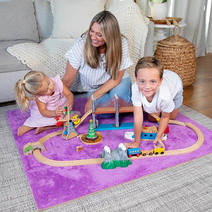 16 Piece Carpet Squares Puzzle Mat 49" x 49" Plush Interlocking Carpet Tiles, Foam Floor Tiles for Baby Play Mat - Kids Soft Play Floor Mats, Anti Slip Jigsaw Flooring Playmat Playroom Rug (Purple)