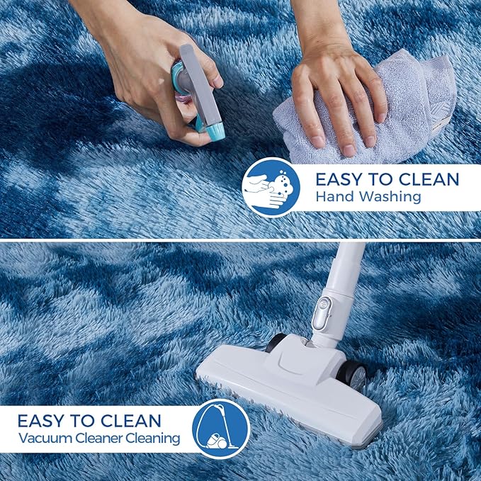 Ultra Soft Rug for Living Room, 4X5.8 Fluffy Shag Area Rug for Bedroom, Modern Shaggy Carpets Fuzzy Rug for Teens Dorm Nursery Home Decor Aesthetic, Upgrade Anti-Skid Durable, Tie-Dyed Blue Grey