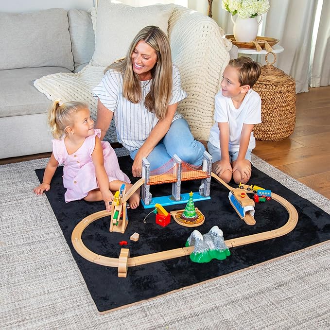 16 Piece Carpet Squares Puzzle Mat 49" x 49" Plush Interlocking Carpet Tiles, Foam Floor Tiles for Baby Play Mat - Kids Soft Play Floor Mats, Anti Slip Jigsaw Flooring Playmat Playroom Rug (Black)