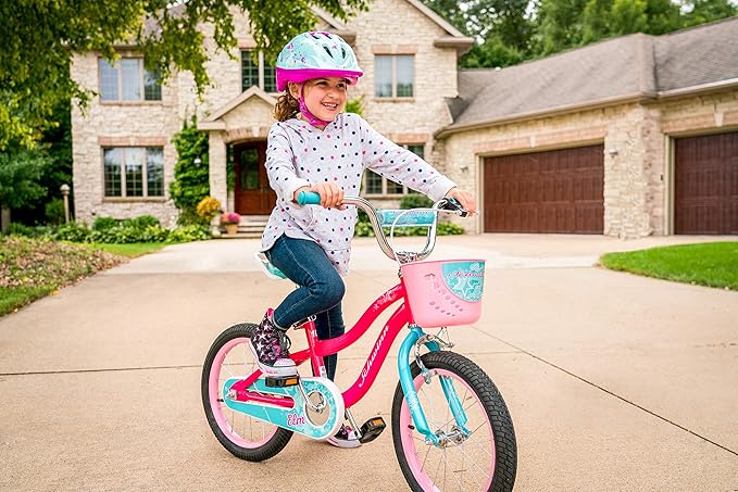 Schwinn Elm BMX Style Toddler and Kids Bike, For Girls and Boys, 16-Inch Wheels, With Saddle Handle, Training Wheels, Chain Guard, and Front Basket, Recommended Height 38-48 Inch, Pink