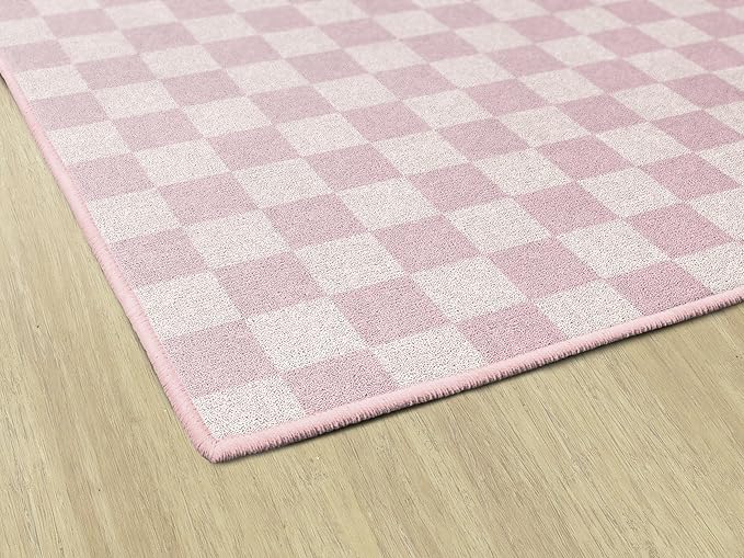 Flagship Carpets Schoolgirl Style Pink Checkerboard Educational Area Rug for Kids Room Seating Décor, Children's Classroom, Play Carpet for Teaching and Playroom, 7'6" x 12', Pink