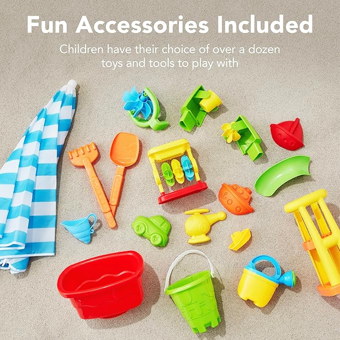Best Choice Products Kids Sand & Water Outdoor Activity Table, Childs 2-in-1 Play Set w/ 18 Accessories, Adjustable Umbrella, 120 Capacity
