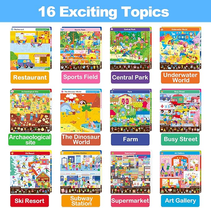 Search and Find Books for Kids, Reusable Art and Craft Supplies for Toddlers - Preschool Learning Activity, Gifts for Girls & Boys, Educational Game Learning Toys for 3, 4, 5, 6 Year Old