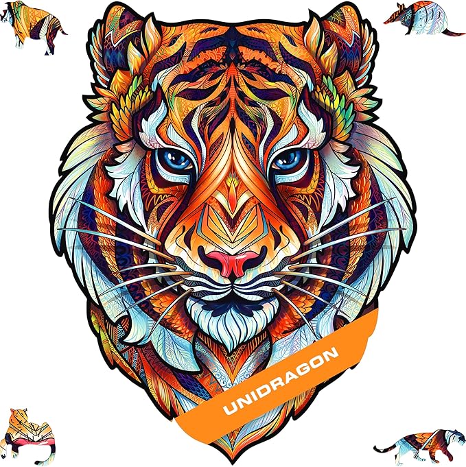 UNIDRAGON Original Wooden Jigsaw Puzzles - Lovely Tiger, 104 Pieces, Small 7.4"x9.3", Beautiful Gift Package, Unique Shape Best Gift for Adults and Kids