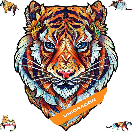 UNIDRAGON Original Wooden Jigsaw Puzzles - Lovely Tiger, 104 Pieces, Small 7.4"x9.3", Beautiful Gift Package, Unique Shape Best Gift for Adults and Kids