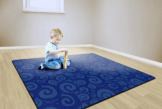 Flagship Swirl Tone on Tone Carpet for Children's Classroom and Bedroom Area Rug, Playroom or Teaching Area for Playtime and Reading, 6' x 8'4", Blue