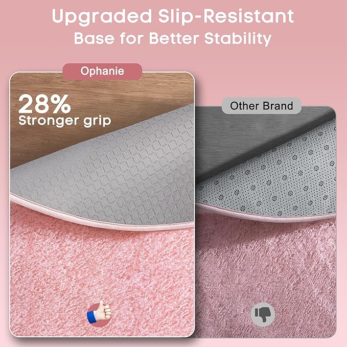 Ophanie Round Rugs 7Ft Pink Circle Area Rug, Fluffy Fuzzy Bedroom Carpet, Plush Soft Shaggy Indoor Floor Kawaii Living Room Rugs for Kids, Cute Room Decor for Teen Girls Home Decor Aesthetic, Nursery