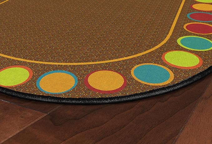 Flagship Carpets Sitting Spots Seating Oval Area Rug for Children's Classroom or Kids Playroom, and Home Learning Carpet, Seats 30, 10'6" x 13'2", Brown