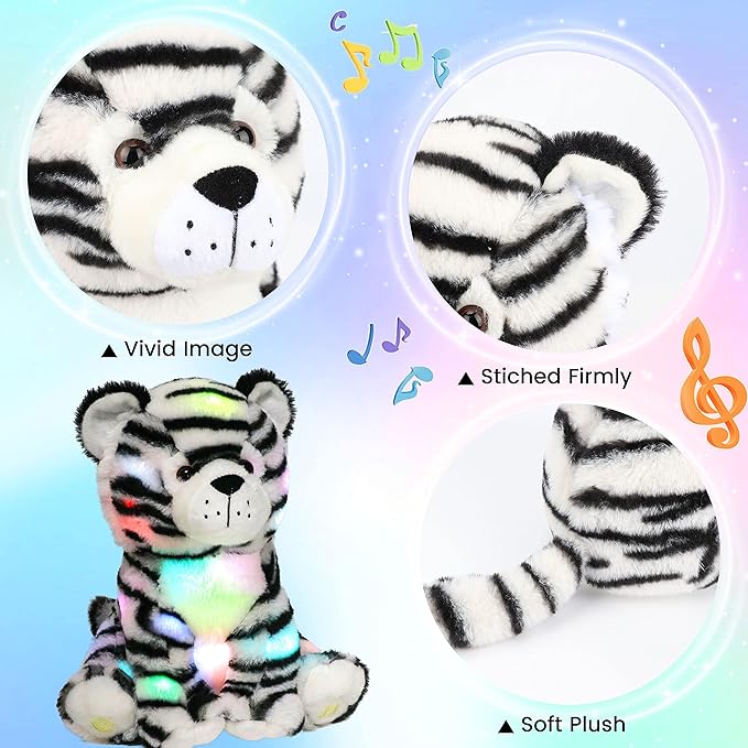 Hopearl LED Musical Stuffed Tiger Lighting Up Singing Plush Toy Adjustable Volume Lullaby Animated Soothe Birthday Festival for Kids Boys Girls, 11''