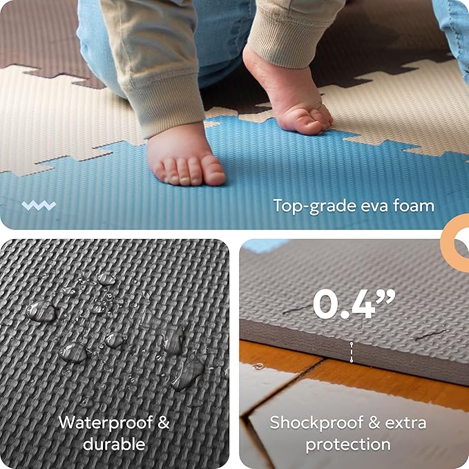 MioTetto Foam Floor Tiles for Kids - Non-Toxic Comfortable Baby Play Mat and Interlocking Foam Tiles, Fits with 74x74 Playpen Mat for Crawling & Development, Soft Play Mat for Babies 6-12 Months