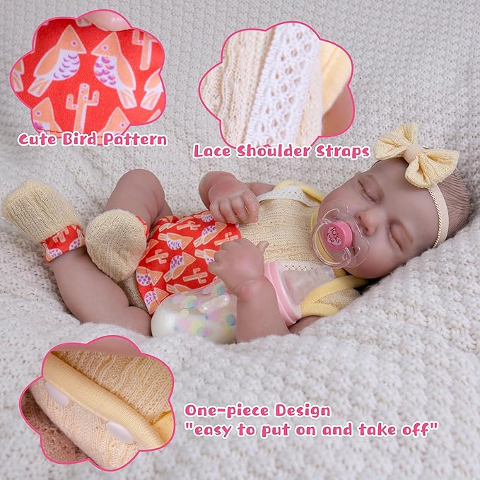 Reborn Baby Dolls Clothes Girl Yellow Baby Clothes 17-22 Inches Newborn Outfit and Accessories for Girls' Clothing