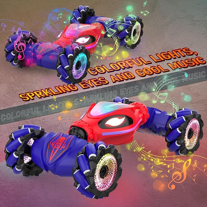 Gesture RC Cars, Hand Controlled Stunt Car for 6-12 yr Kids, 2.4GHz Gesture Sensor Remote Control Cars, 4WD Double Sided Stunt RC Twist Car with Light Music for Boys Girls Birthday Xmas Gift