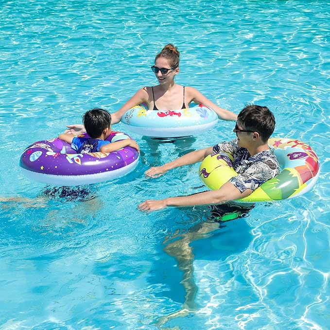 FindUWill 6 Pack Pool Floats Kids, Pool Swim Tubes Rings(4 Pack) - 4Pcs Inflatable Big Floaties Beach Swimming Toys with 2Pcs Beach Balls for Adults Raft Floaties Toddlers