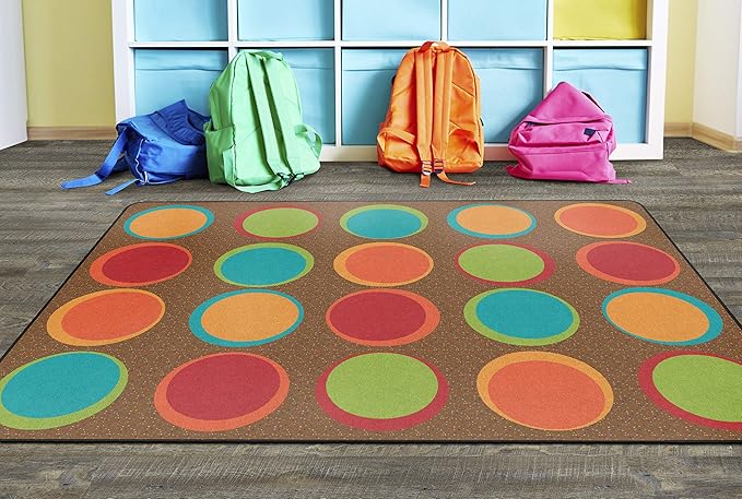 Flagship Carpets Sitting Spots Seating Rectangle Area Rug for Children's Classroom or Kids Playroom, and Home Learning Carpet, Seats 20, 6' x 8'4, Brown