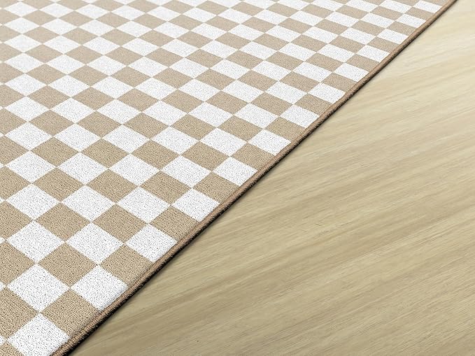 Flagship Carpets Schoolgirl Style Brown and White Checkerboard Educational Area Rug for Kids Room Seating Décor, Children's Classroom, Play Carpet for Teaching and Playroom, 5' x 7'6", Neutral
