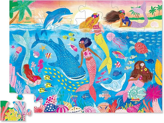 Crocodile Creek 36-Piece Jigsaw Floor Puzzle - Fun Floor Puzzles for Kids Ages 3-5 - Heavy-Duty Shaped Box for Storage - Mermaid Dreams - 24" W x 18" H Finished