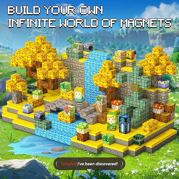 Magnetic Blocks Toys, 100PCS Magnetic Building Blocks Toys Based on Classic Games, STEM Magnets Sensory Toys for Kids, Magnetic Building Blocks Suitable for Boys Girls 4+ (Yellow)