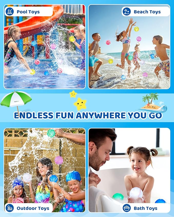 SOPPYCID Water Balloons Reusable, Latex-Free Silicone Water Splash Bombs Quick Fill, Summer Water Toys for Kids Adults Outside Pool Party Games (Cream 15PCS)