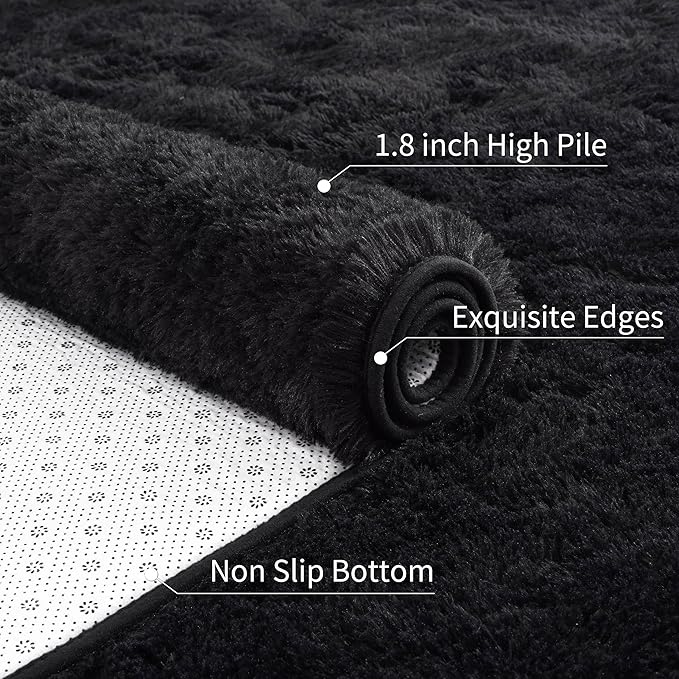 6x9 Fluffy Soft Black Rug for Living Room Bedroom, Large Area Rugs Super Soft Shaggy Carpet for Classroom Kids Babys Playroom Toddler Nursery Dorm Home Decor, Modern Indoor Non Slip Rug
