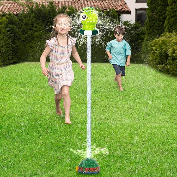 ArtCreativity Dinosaur Water Rocket Launcher Sprinkler Toys for Kids, Outdoor Water Toys for Kid Ages 4-8, Dino Rocket Launcher for Kids - Powered Liftoff 9-16ft & Spin, Summer Fun for Kid Outdoor