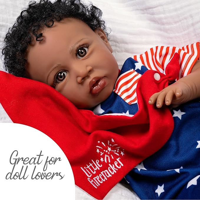 Paradise Galleries 21 Inch African American Realistic Reborn Toddler Boy Doll with Star-Spangled Outfit and Accessories – Little Firecracker