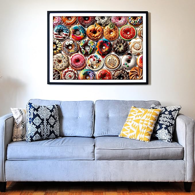 Think2Master Donuts 500 Pieces Jigsaw Puzzle. Perfect White Elephant Gag Gift. Fun for Teens, Seniors & Families. Great Gift for Kids Ages 13+. Size: 26.8” x 18.9”