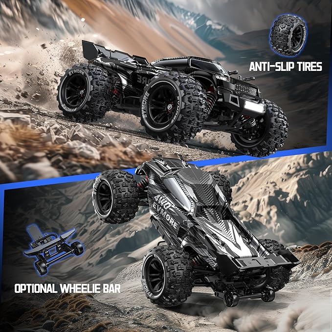 1/16 Brushless RC Cars for Adults & Boys, Fast 43 Mph, Electric 4WD High Speed RC Car, All-Road Remote Control RC Truck with Two 2S Lipo Batteries, Compatible with 3S Lipo