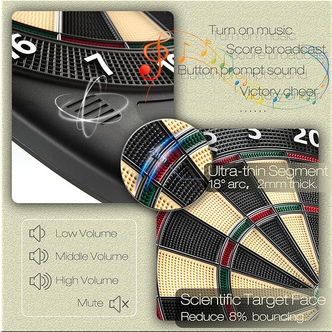 Electronic Dartboard Set with Colorful LED Displays, Soft Tip Cricket Dart Board AC & Batteries - Including 6 Darts, 130 Tips,6 Integrated Dart Tail, 2.5m Extended Power Adapter