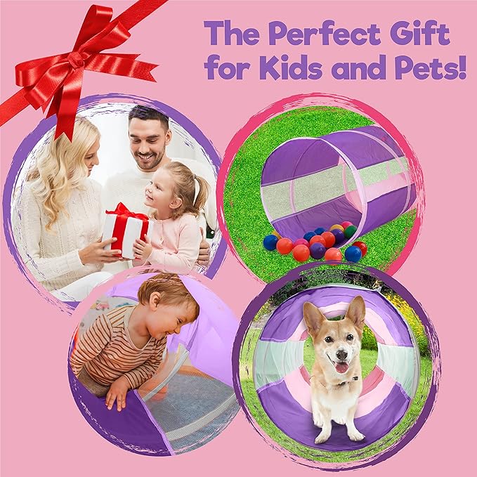 Hide N Side 6ft Crawl Through Play Tunnel Toy, Pop up Tunnel for Kids Toddlers Dogs Babies Infants & Children Gift Indoor & Outdoor Action Toy Tunnel