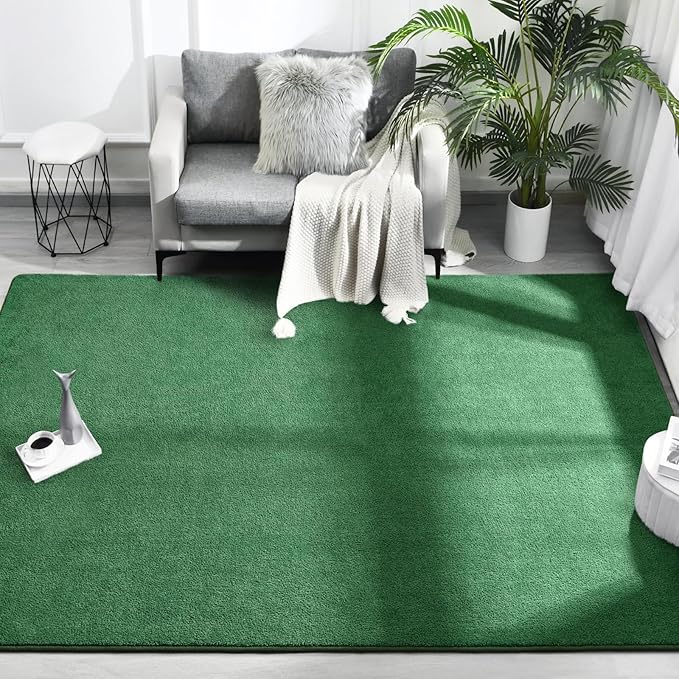 FlyDOIT Area Rugs for Bedroom Living Room, 4x6 Green Super Soft Comfy Thickened Memory-Foam Indoor Carpets, Modern Aesthetic Minimalist Carpet for Boys Girls Adults Apartment Nursery Home Décor