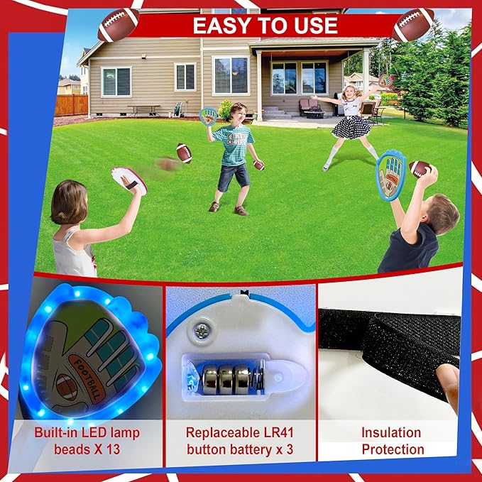 Toss and Catch Ball Game Set,Light-Up Kids Baseball Glove Sticky Mitt, Velcro Ball and Catch Games for Kids Ages 3-12, Football & Baseball Camping/Yard/Outdoor Sports Toy,Outdoor Game for Kids