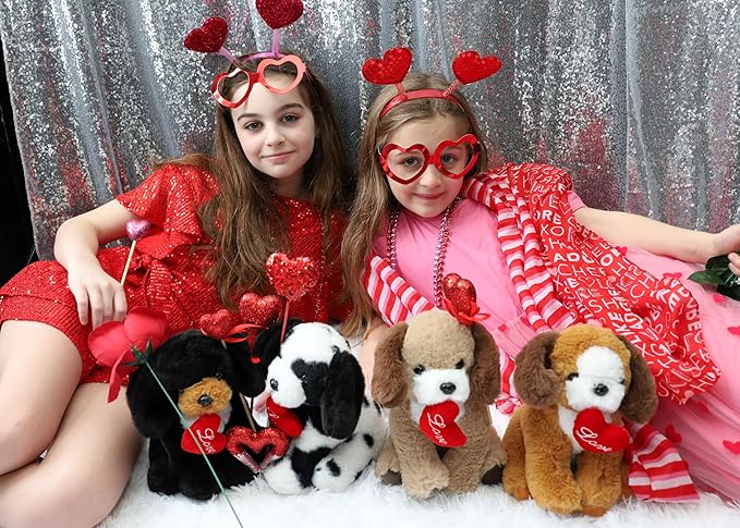 Muiteiur 4 Piece Dog Stuffed Animals, 8 Inch Dog Plush Bulk with Heart, Soft Puppy Plush Toys for Girlfriend Kids, Gift for Girls Kids