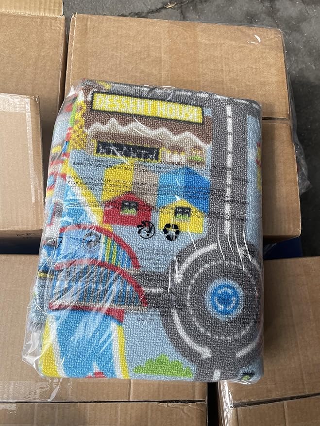 Capslpad Kids Rug for Playroom 3'3" x 5'2" Educational Learning Kids Play Area Rug Large Traffic Road Cars Rug Play Mat for Kid Toy Nursery Rug Kids Car Carpet for Living Room Home Decor, Sky Blue