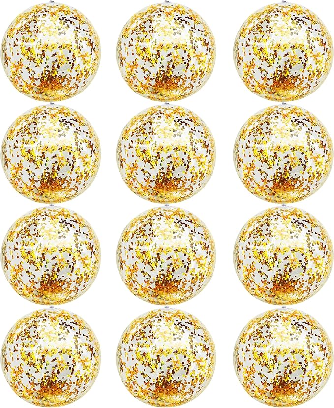 12 Pack Inflatable Beach Balls Bulk 16" Glitters Pool Toys Balls for Pool, Beach, Summer Pool Party - Swimming Pool Game Water Beach Toys Kid Party Favor Decorations Summer Blow Up Beach Ball