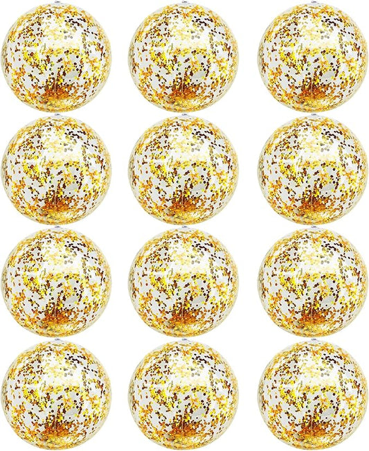 12 Pack Inflatable Beach Balls Bulk 16" Glitters Pool Toys Balls for Pool, Beach, Summer Pool Party - Swimming Pool Game Water Beach Toys Kid Party Favor Decorations Summer Blow Up Beach Ball