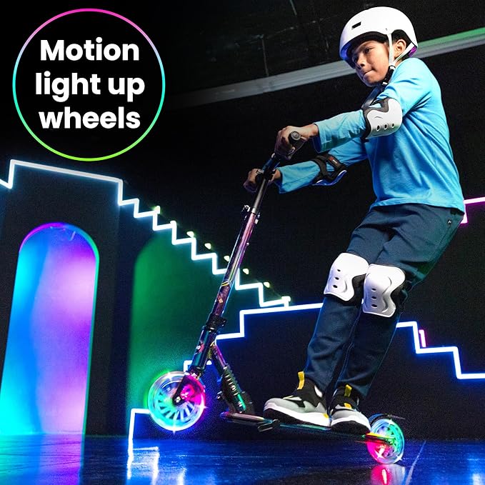 Aero 2 Wheel Kick Scooter for Kids Ages 5-7 or 5-8 or 6-10 or 6-12 with Dynamic Lights, Scooters for Boys and Girls 6 Years and Up with Light up Wheels and Deck