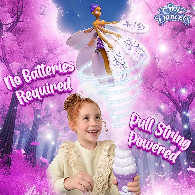 Sky Dancers Purple Licious– The Original Flying Doll Toy – Pull String Powered, Use Indoors or Outdoors, No Batteries Required, Gift for Kids 6+